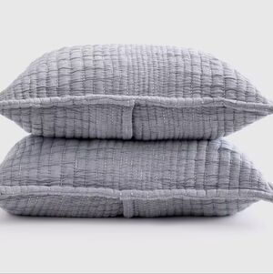 Quince Cotton Channel Stitched King Pillow Shams NEW Blue